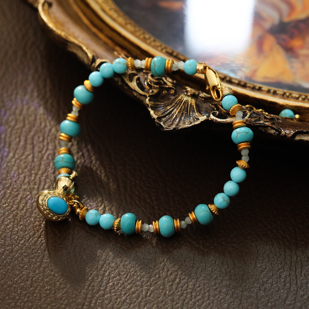 Turquoise Gourd Charm Beaded Bracelet