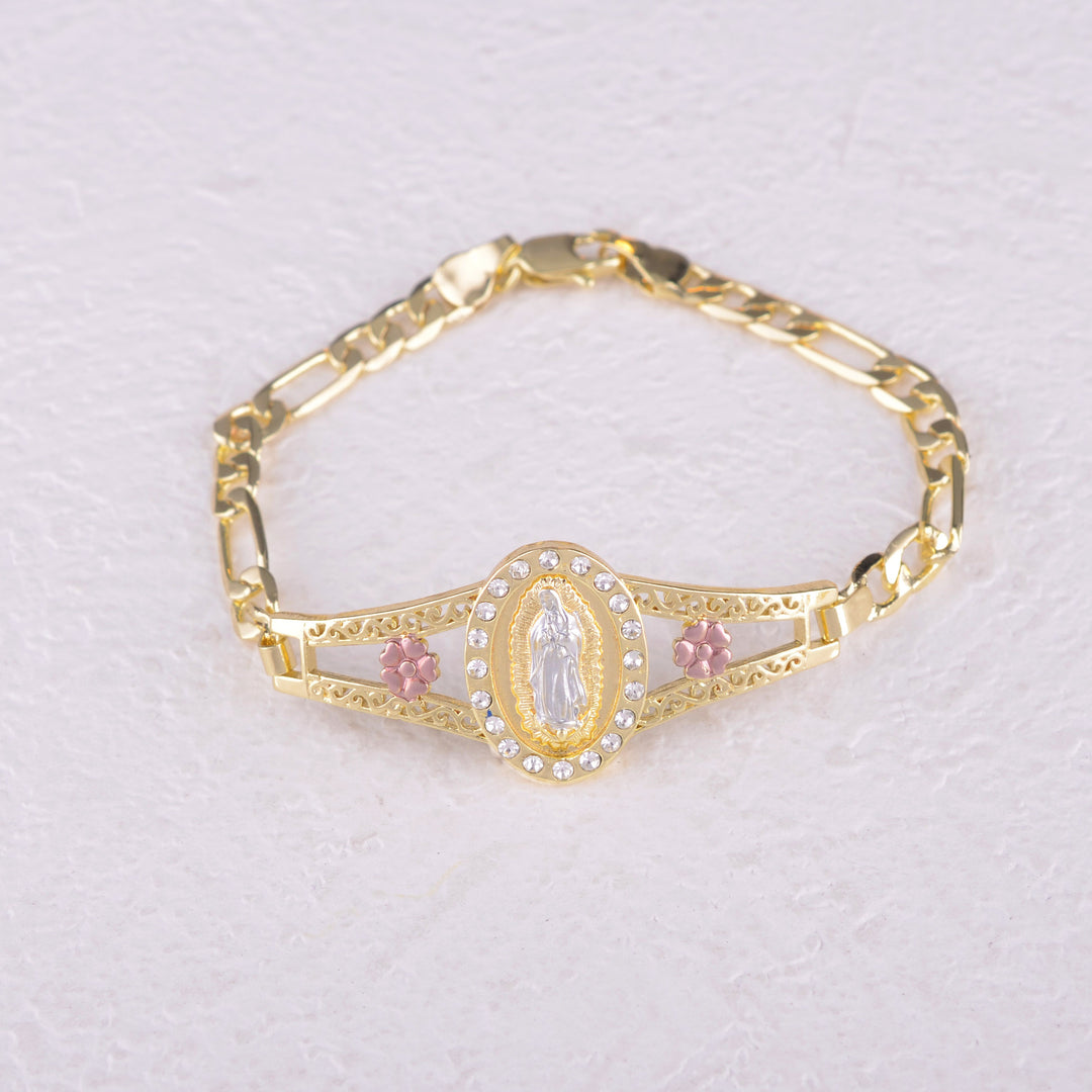 Two-tone Oval Virgin Mary Bracelet