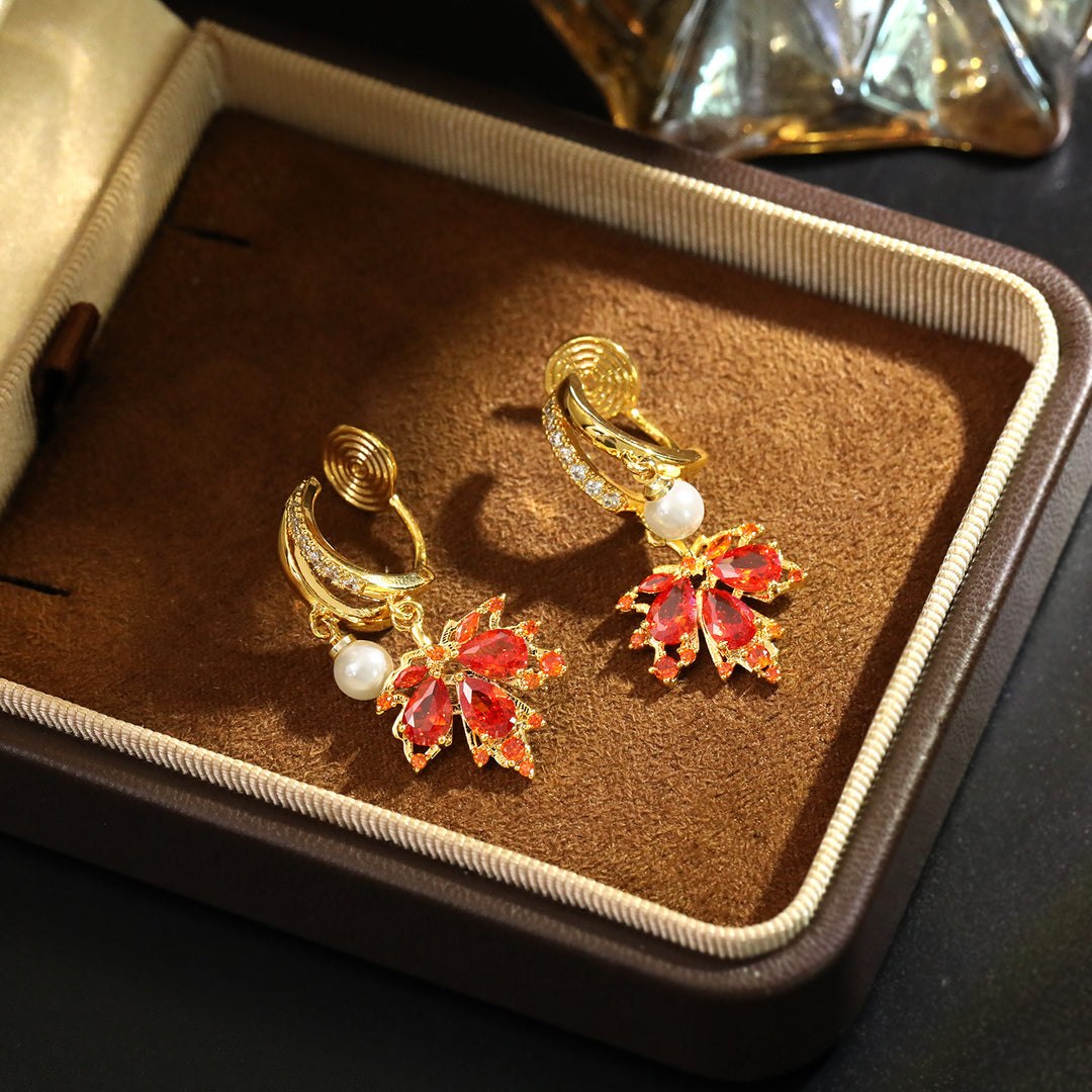 Red Maple Leaf No Piercing Clip Earrings
