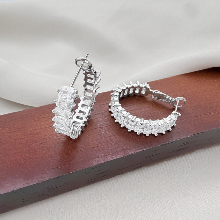Full Paved Rectangular Zircon Hoop Earrings