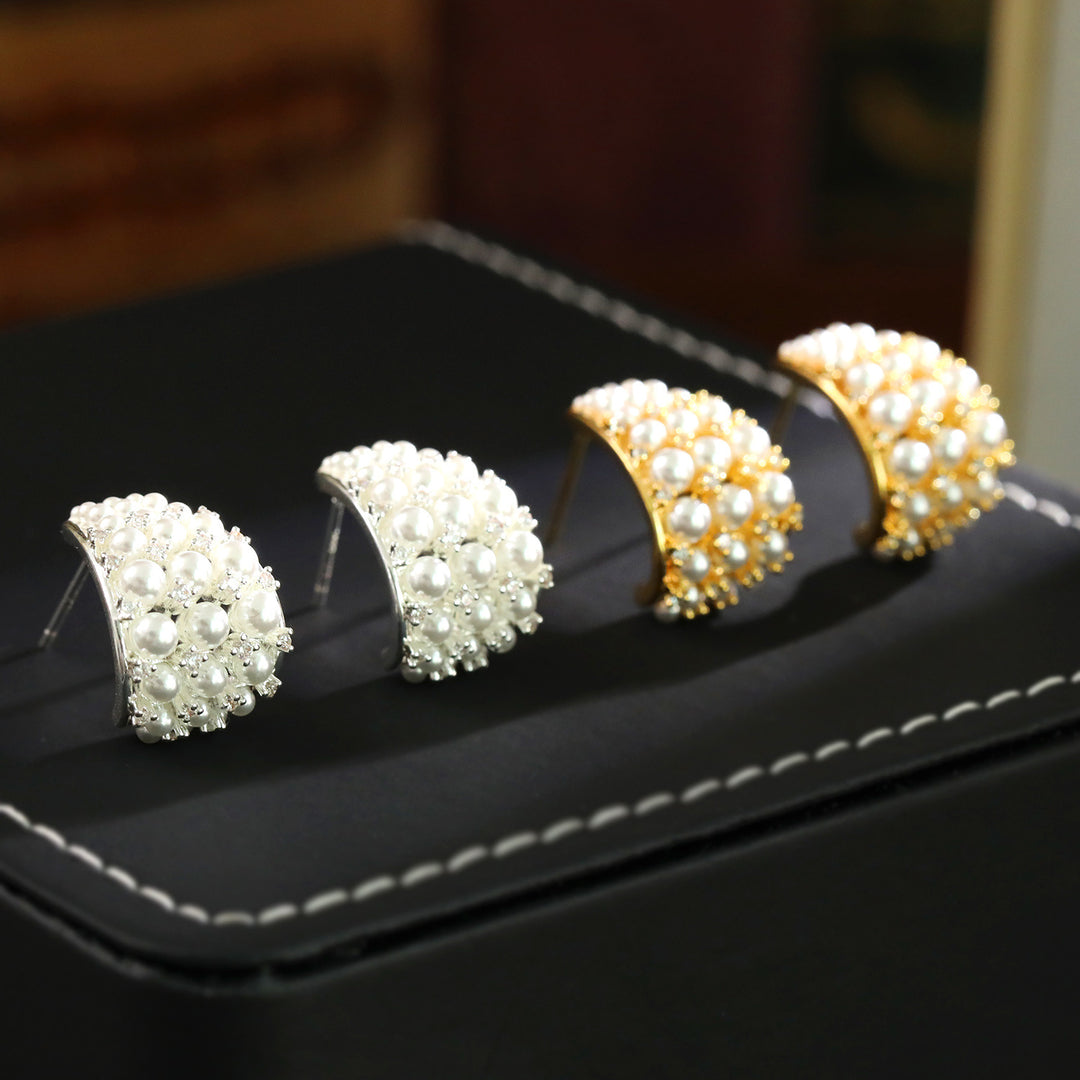 Pearl Cluster Curved Stud Earrings
