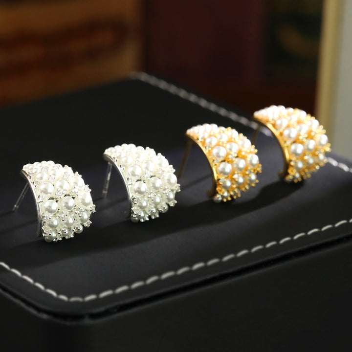 Pearl Cluster Curved Stud Earrings