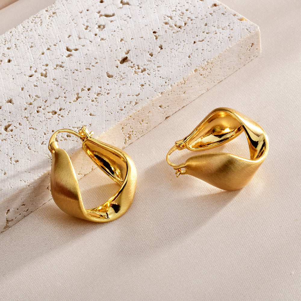 Simple Twisted Matte Brushed Hoop Earrings