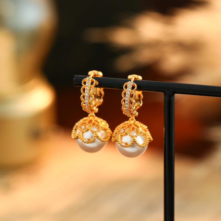 Lace Crown Pearl Drop Earrings