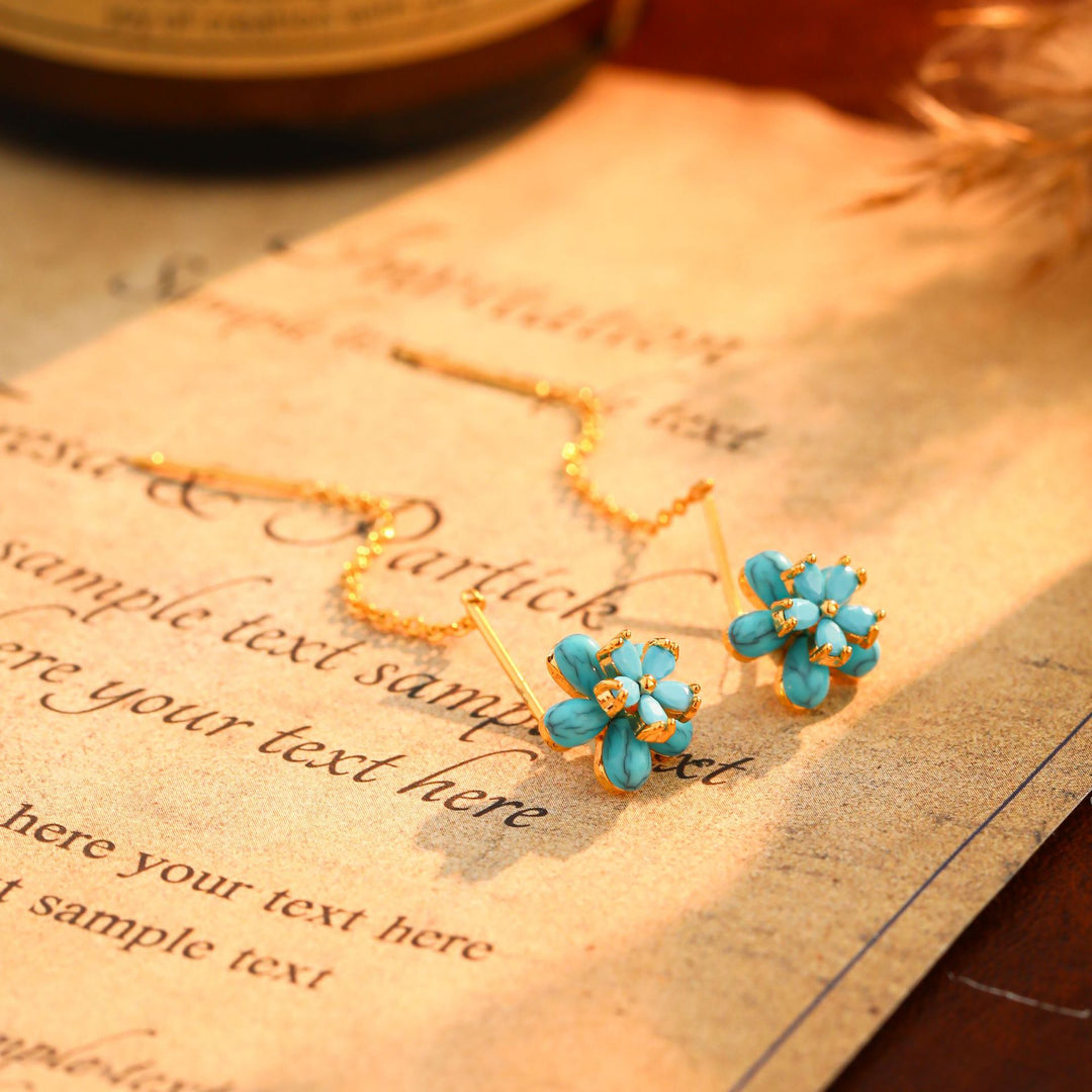 Turquoise Flower Threader Earrings