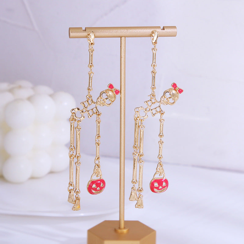 Skeleton Pumpkin Drop Halloween Earrings