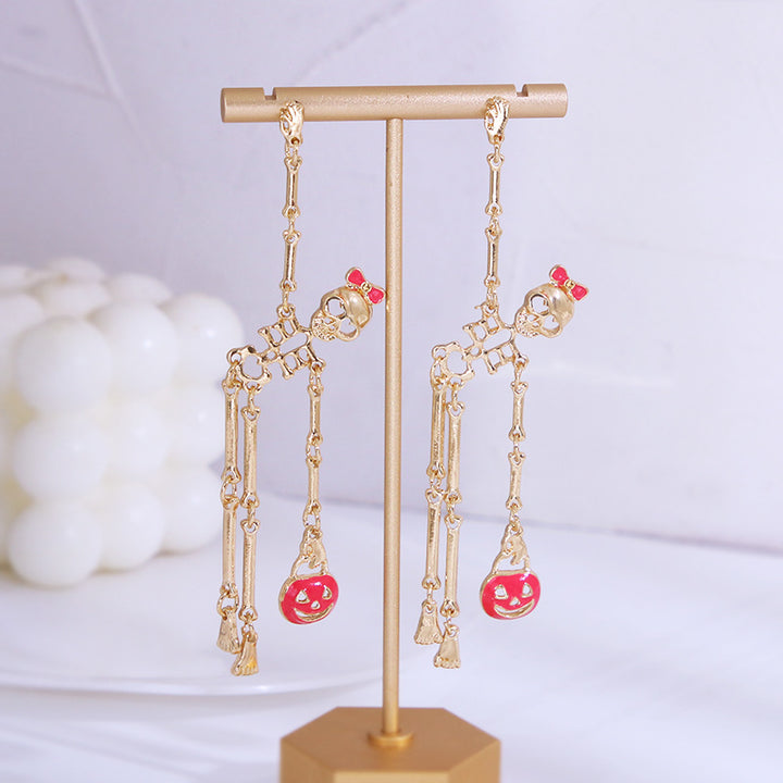 Skeleton Pumpkin Drop Halloween Earrings