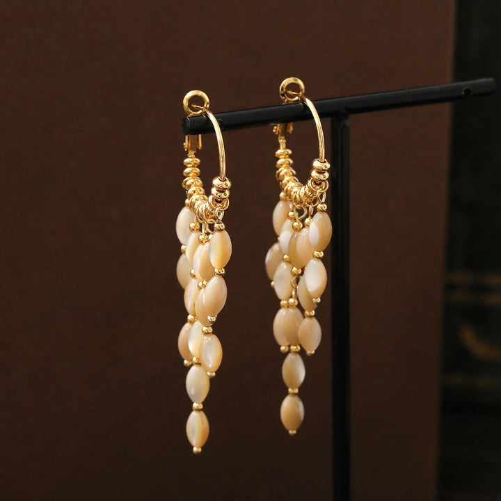 Natural Shell Beaded Tassel Earrings