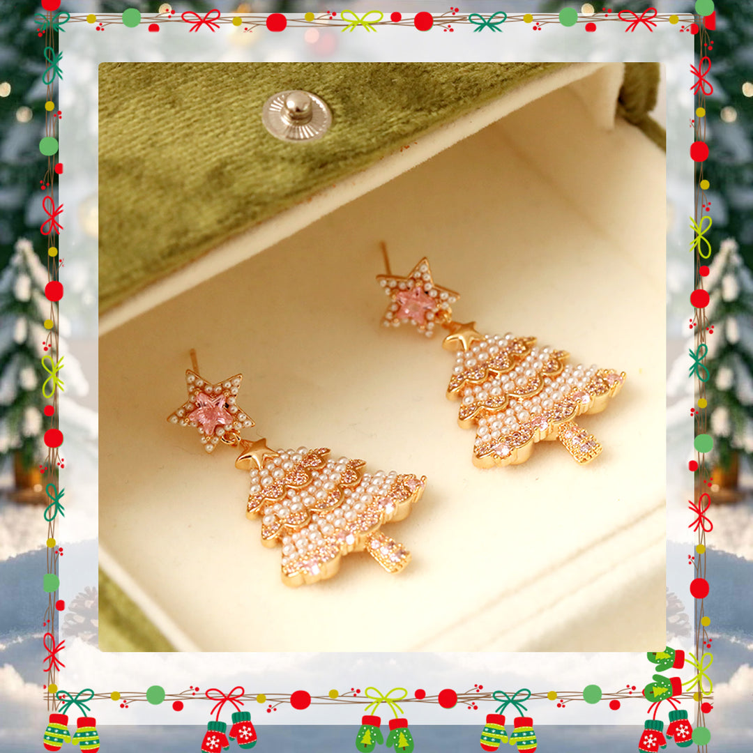 Pearl Christmas Tree Drop Earrings
