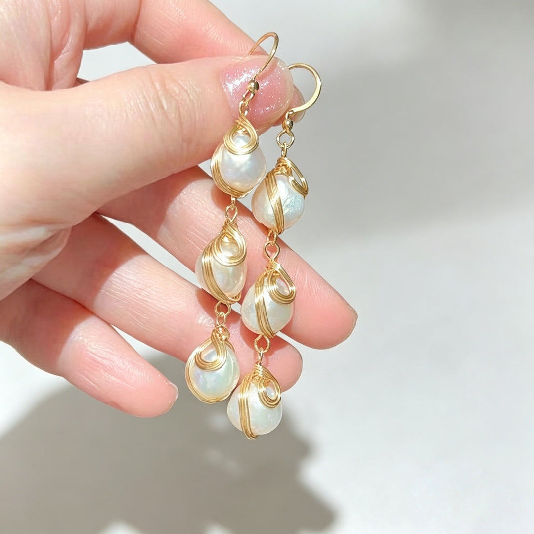 Wire Wrapped Pearl Drop Earrings