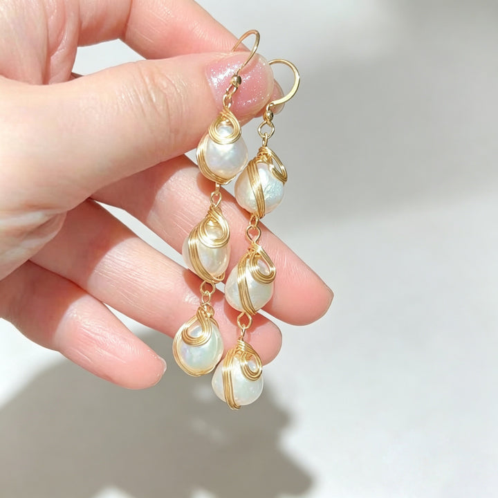 Wire Wrapped Pearl Drop Earrings