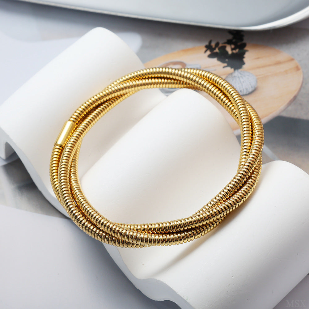 Gold Triple Wrap Coil Bracelet