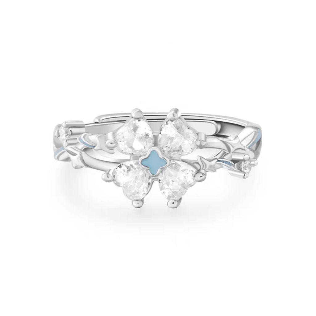 Sparkling Four-Leaf Clover Couple Rings