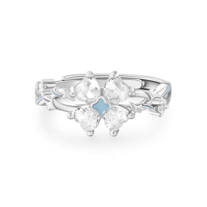 Sparkling Four-Leaf Clover Couple Rings