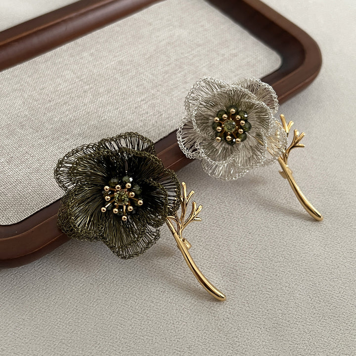 Handwoven Wire Flower Brooch