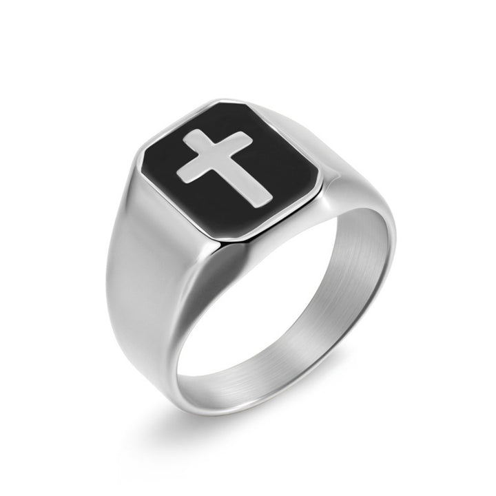Retro cross punk steel ring
