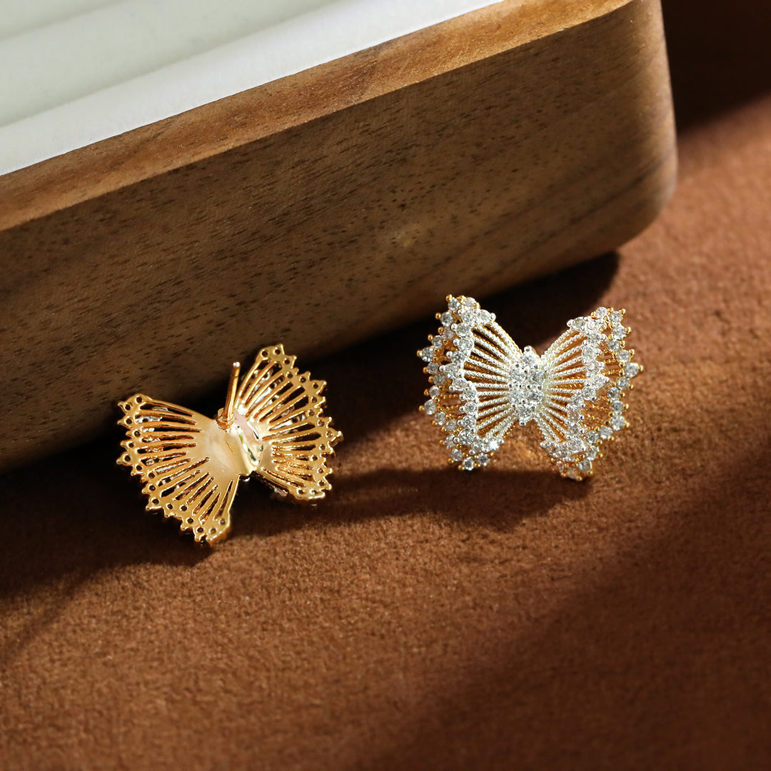 Openwork Bow Zircon Stud Earrings