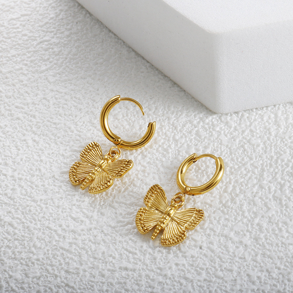 Textured Butterfly Dangle Hoop Earrings