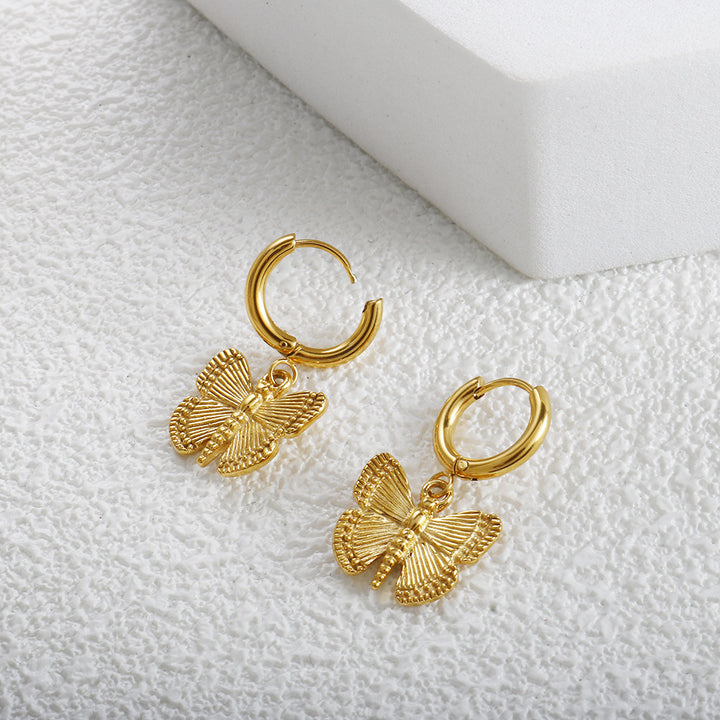 Textured Butterfly Dangle Hoop Earrings