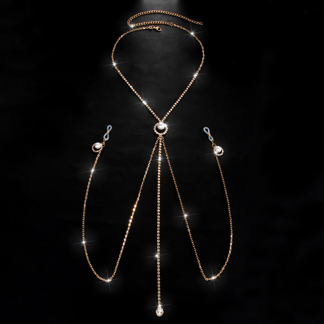 Lmitation Pearl Pendant Nipple Clasp Body Chain