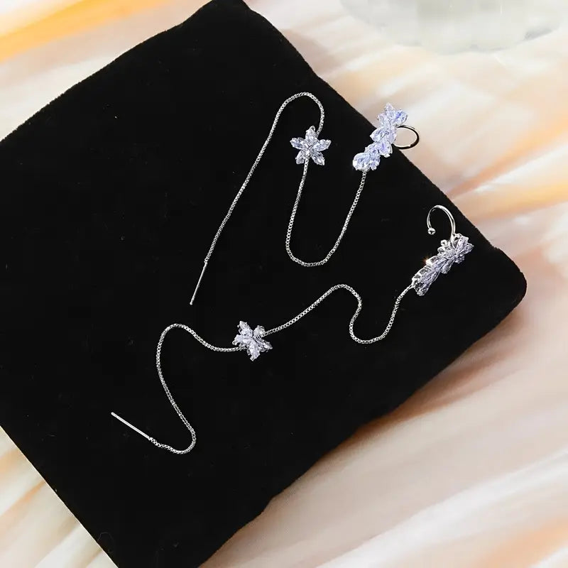 Sparkling Flower Ear Cuff Earrings