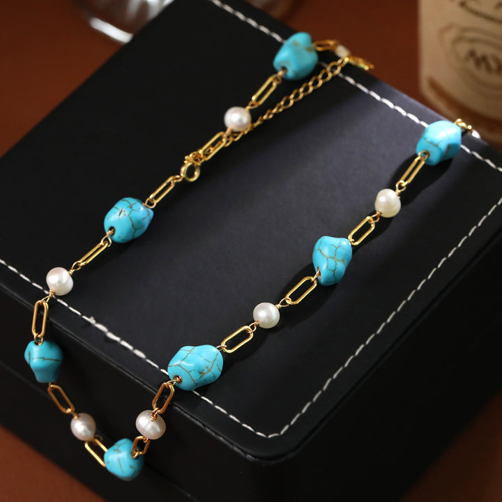 Bold Turquoise Pearl Link Necklace