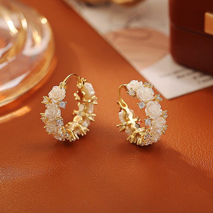 Rose Zircon Gold Hoop Earrings