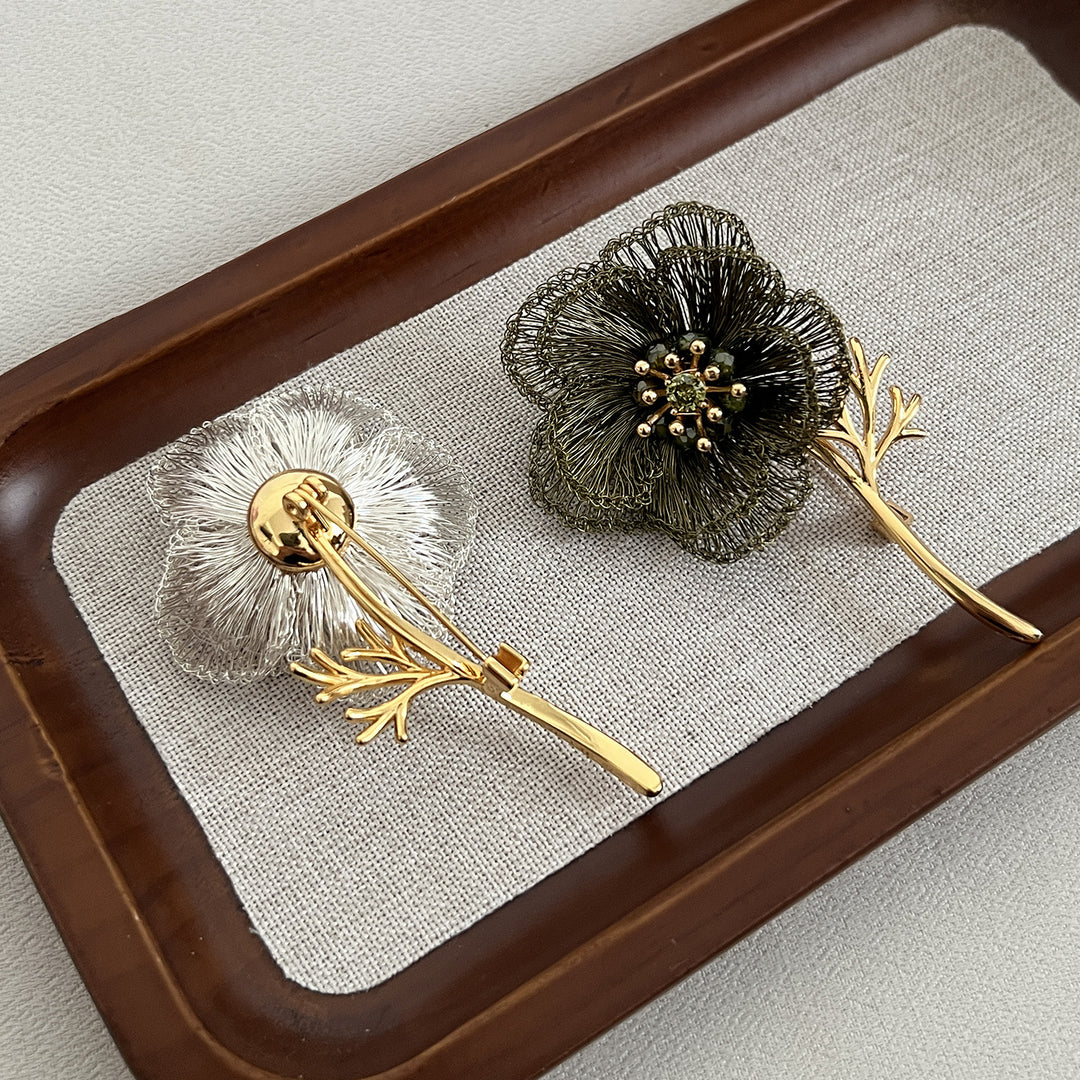 Handwoven Wire Flower Brooch