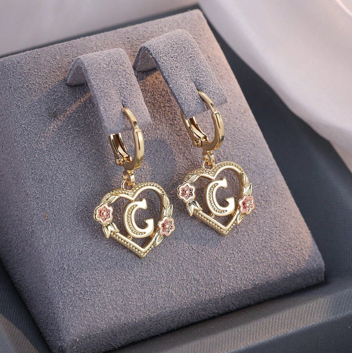 Letter Heart-Shaped Flower Earrings