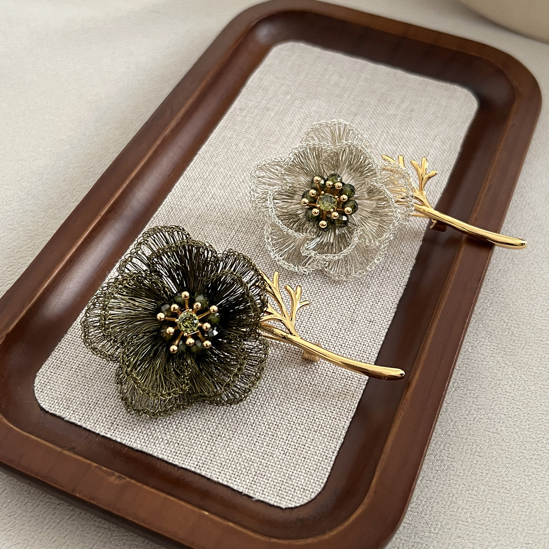 Handwoven Wire Flower Brooch