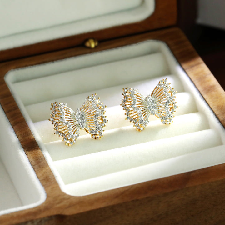 Openwork Bow Zircon Stud Earrings
