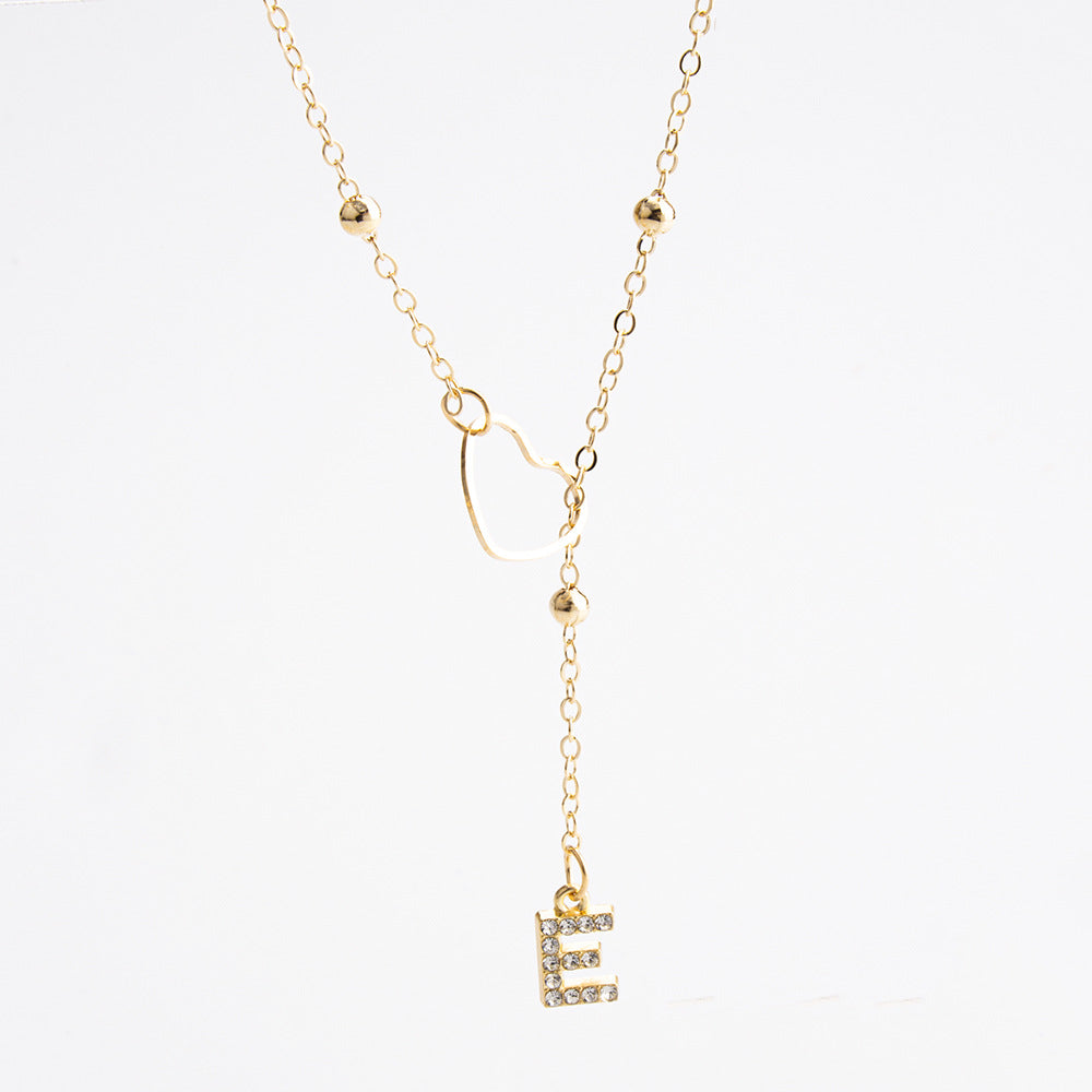 Heart Initial Zircon Lariat Necklace for Women