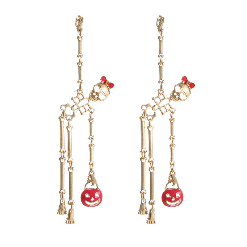 Skeleton Pumpkin Drop Halloween Earrings