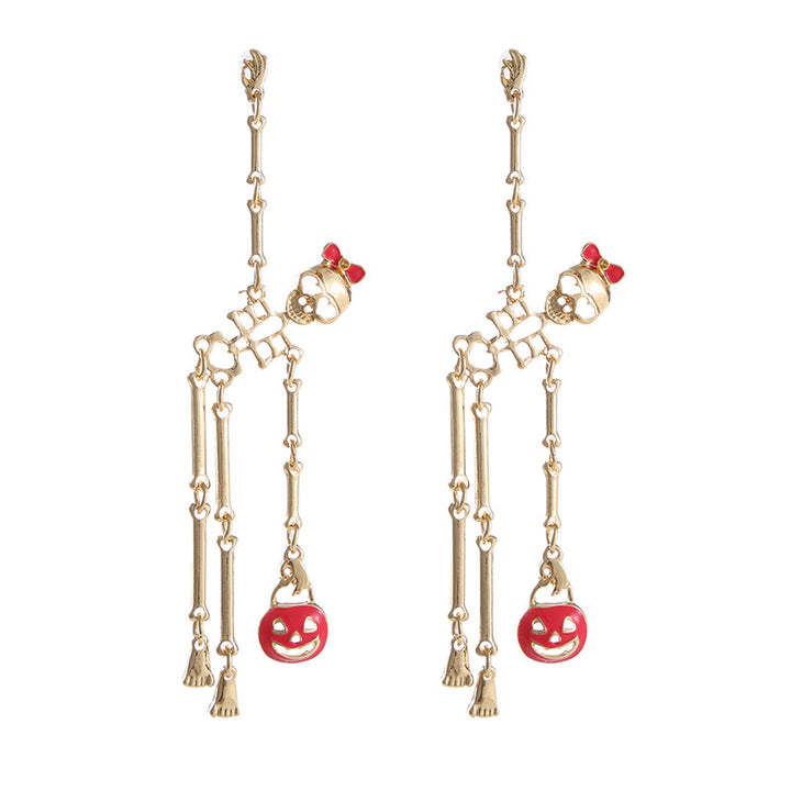 Skeleton Pumpkin Drop Halloween Earrings