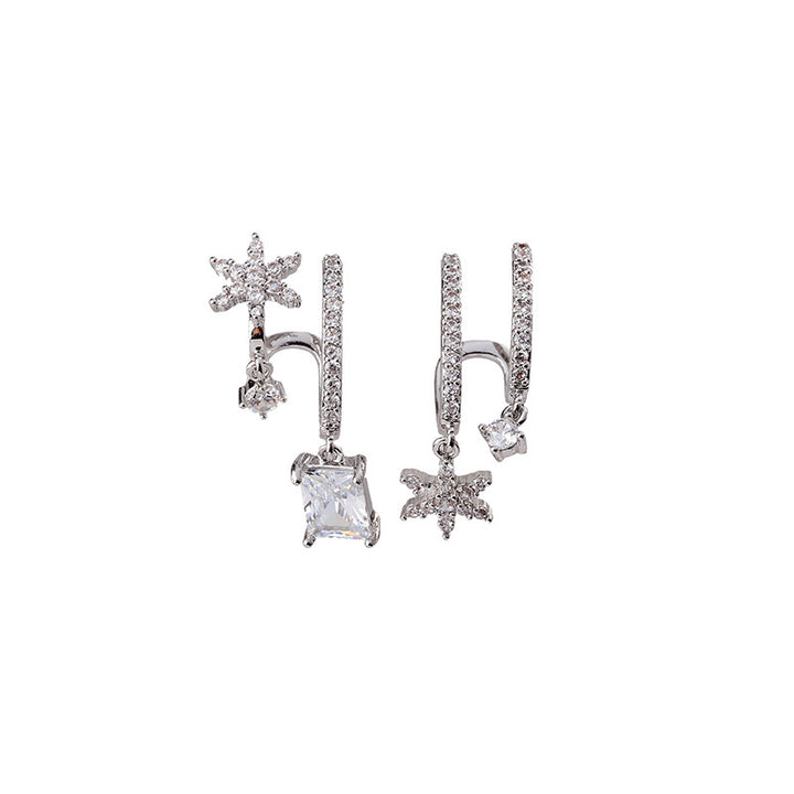 Star Zircon Double Hoop Drop Earrings