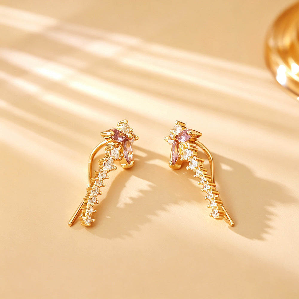 Purple Butterfly CZ Climber Earrings