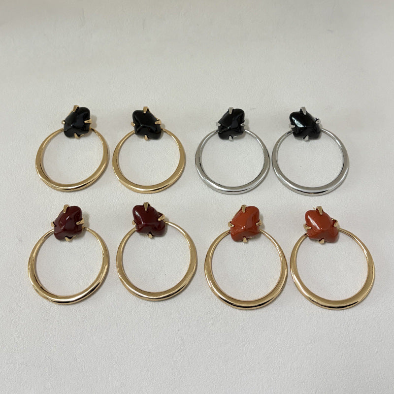 Statement Resin Stone Large Circle Dangle Earrings