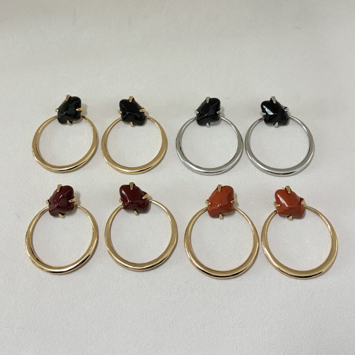 Statement Resin Stone Large Circle Dangle Earrings