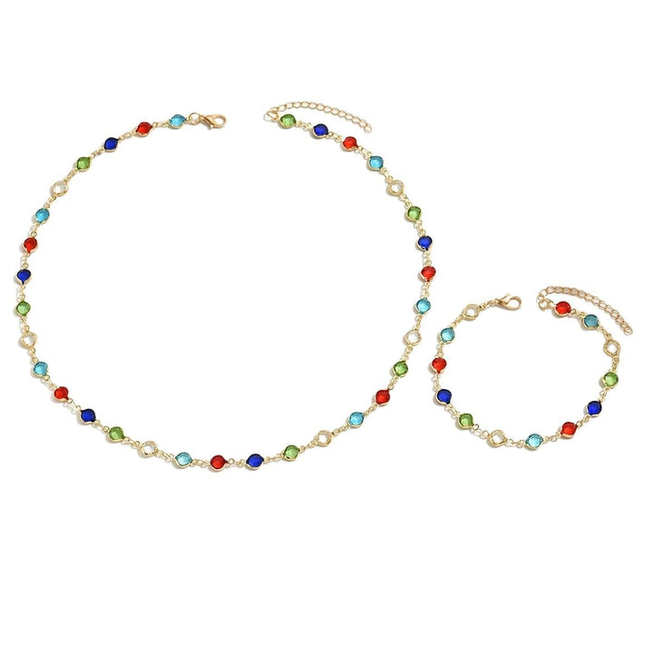 Multicolor Round Zircon Matching Necklace Bracelet Jewelry Set