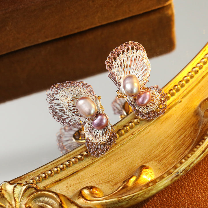 Handwoven Pearl Butterfly Earrings