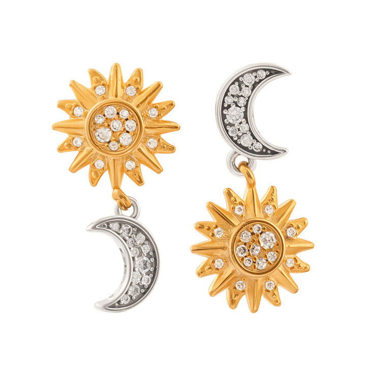 Asymmetric Sun and Moon Drop Earrings