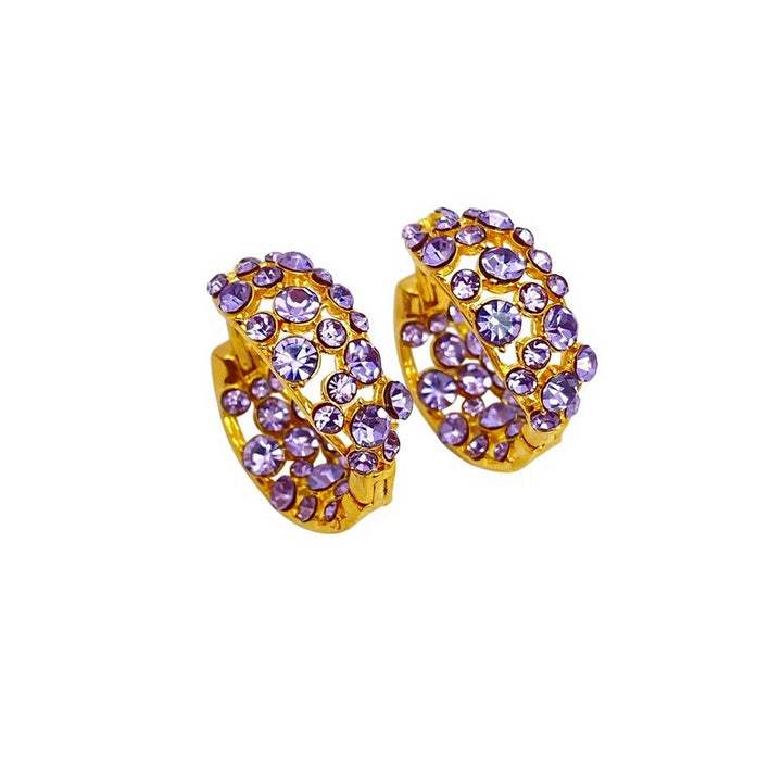 Elegant Purple Zircon Hollow Huggie Ear Buckles