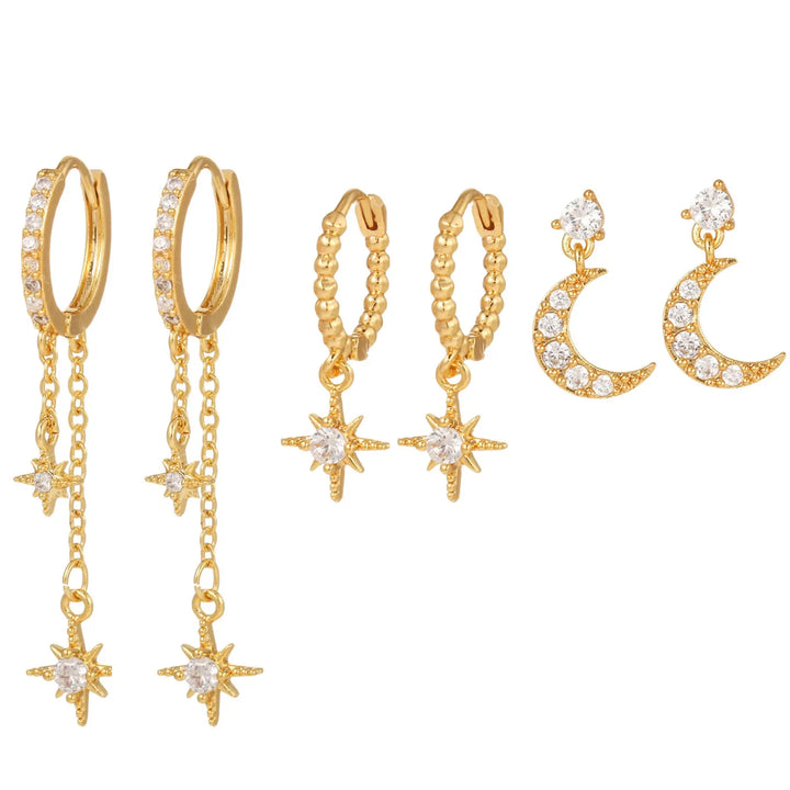 Moon Star Ear Stack Set For Multi Piercing Layering