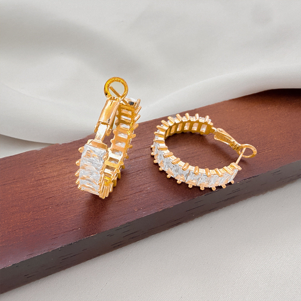 Full Paved Rectangular Zircon Hoop Earrings