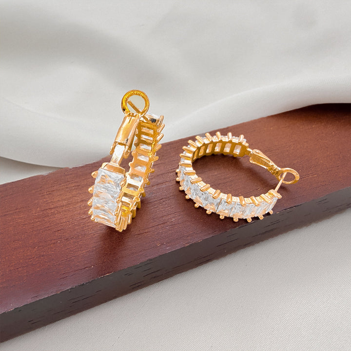 Full Paved Rectangular Zircon Hoop Earrings