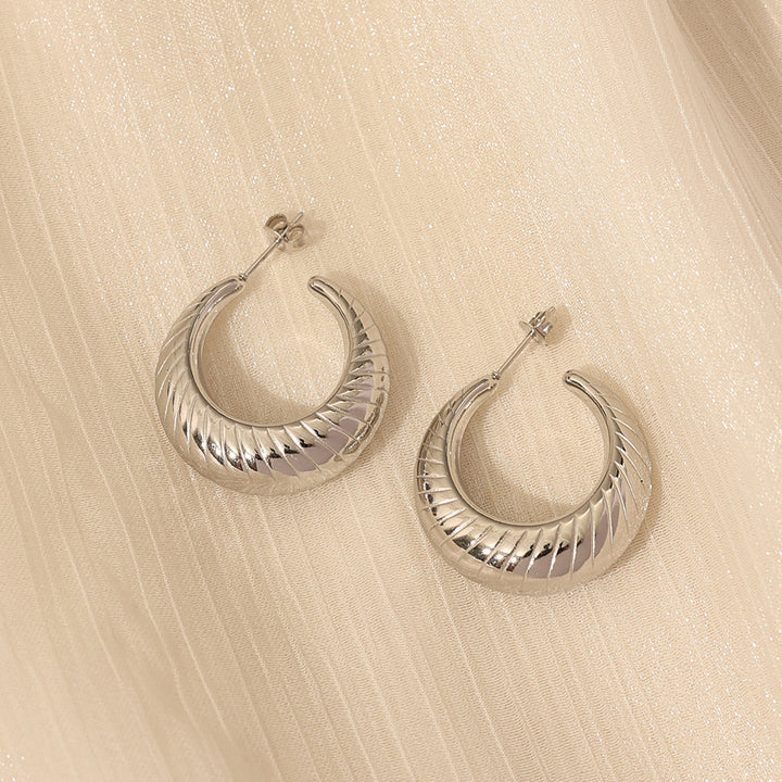 Sculpted Ribbed C Hoop Earrings