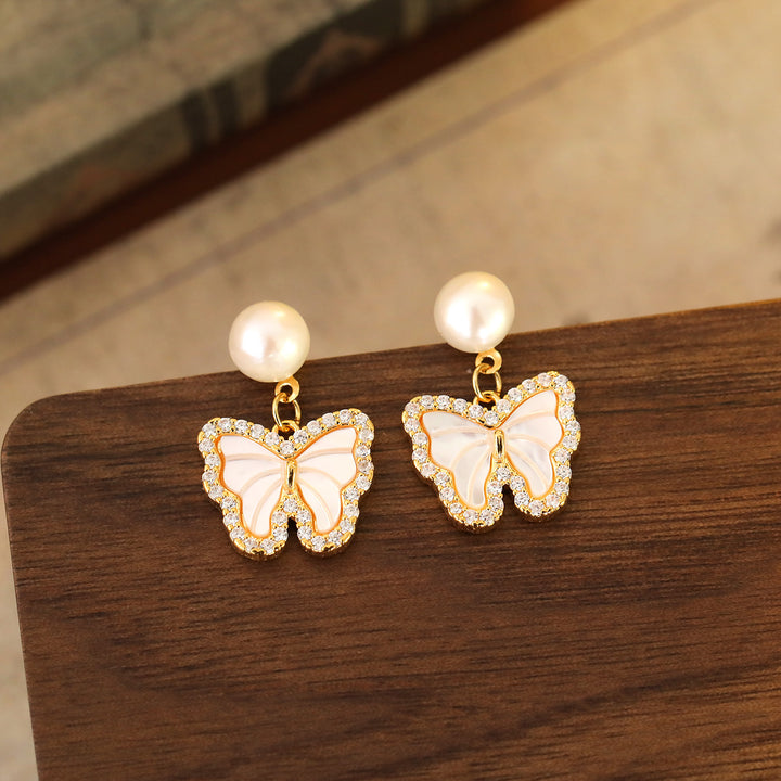 Pearl Shell Butterfly Drop Earrings