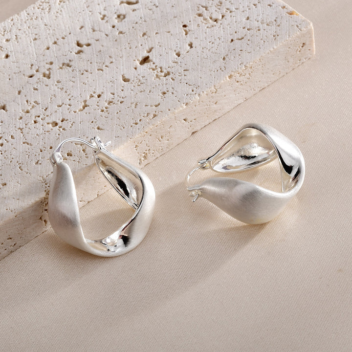 Simple Twisted Matte Brushed Hoop Earrings