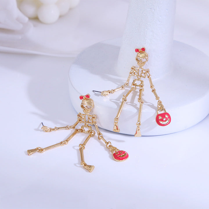 Skeleton Pumpkin Drop Halloween Earrings