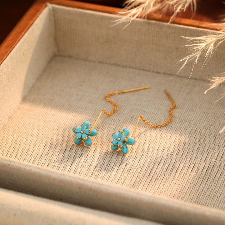 Turquoise Flower Threader Earrings